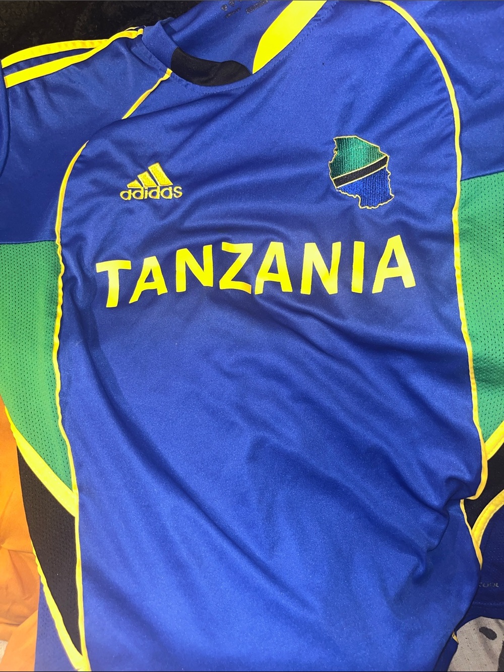 adidas Blue and Yellow Tanzania National Team Soccer Jersey